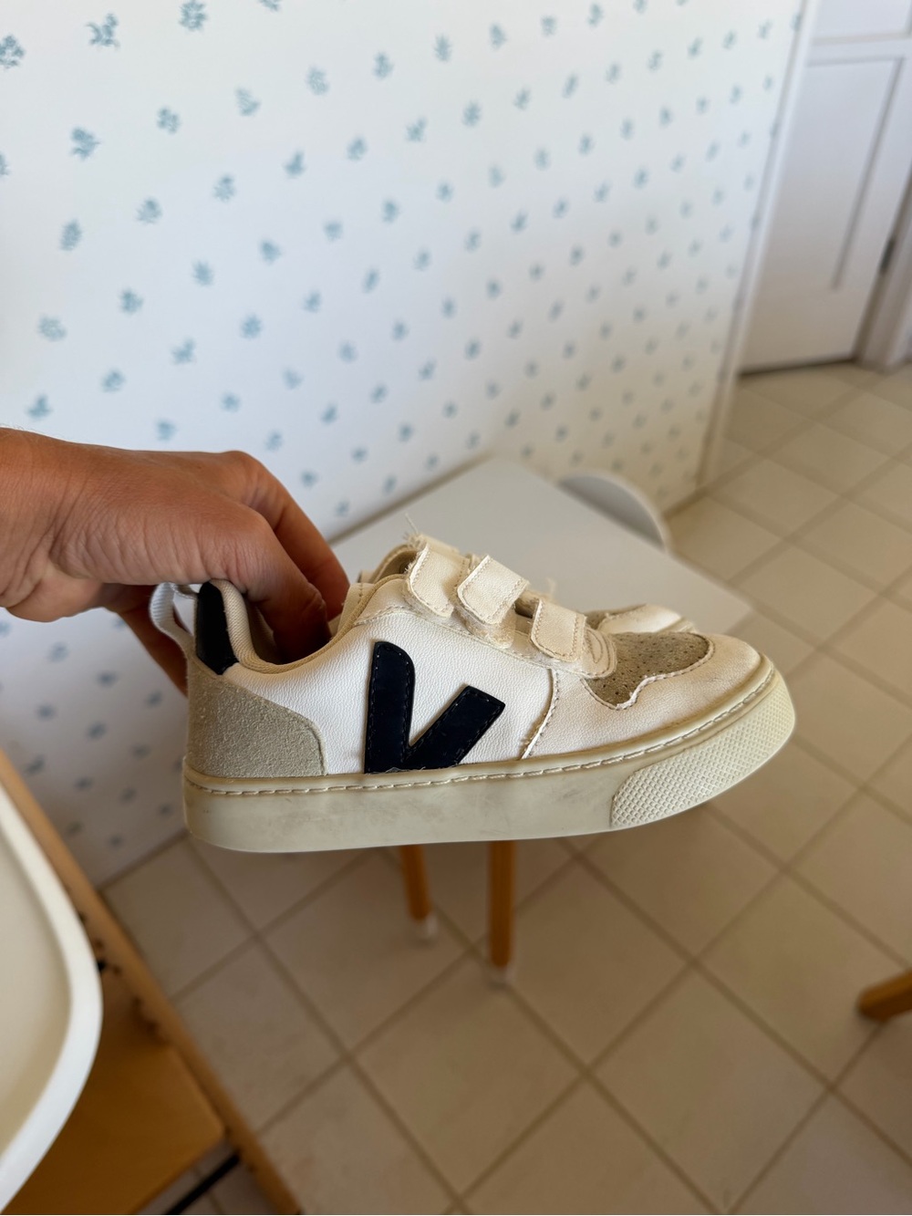 Veja Kids Cream Sneakers with Black V Logo